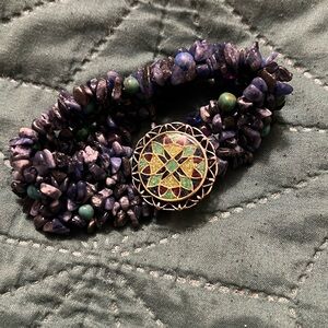 Carolyn Pollack Multi-Stone Bead Stretch Bracelet silver and inlaid centerpiece